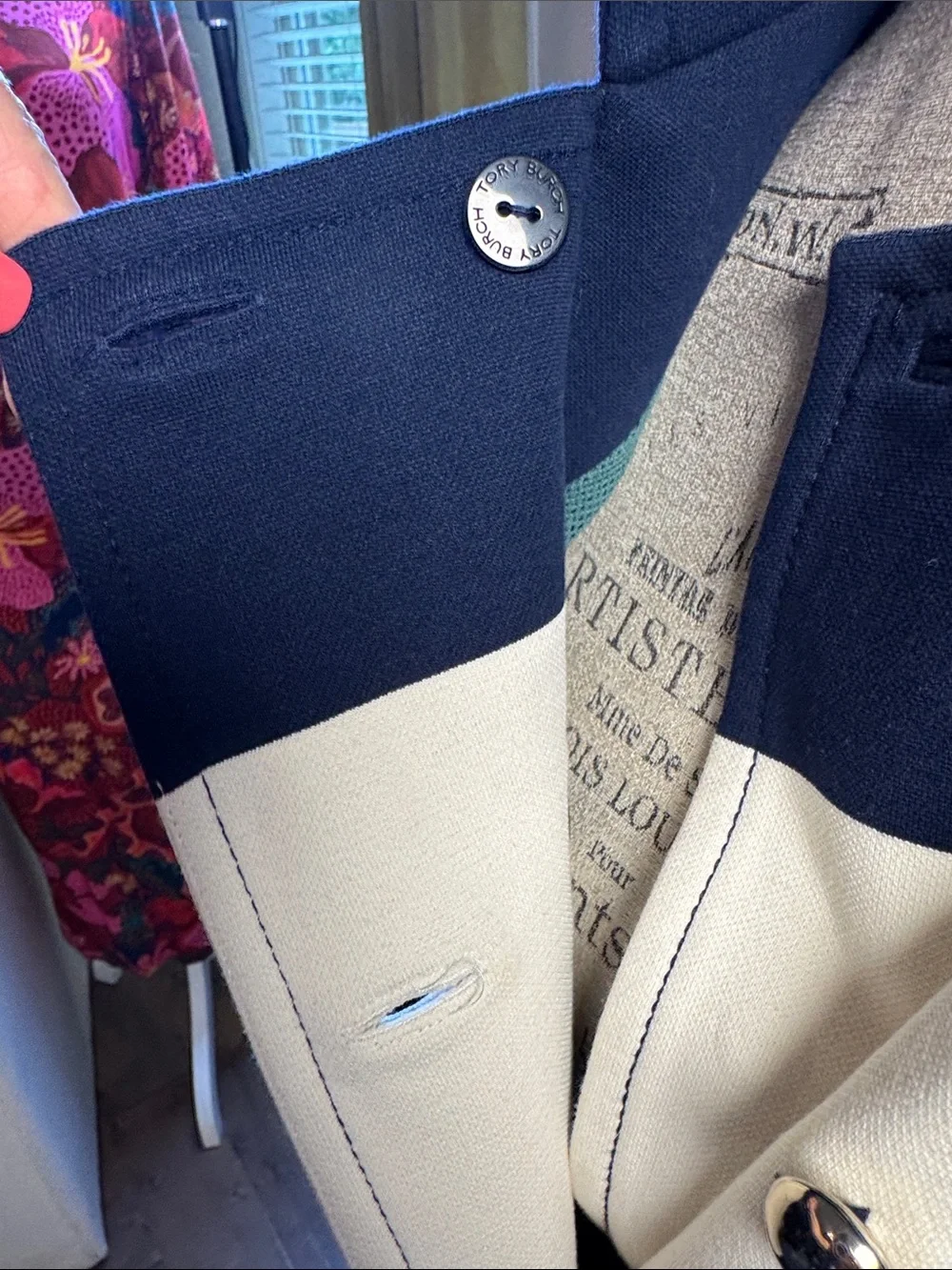 Tory Burch Navy and Cream Double-Breasted Military Style Jacket